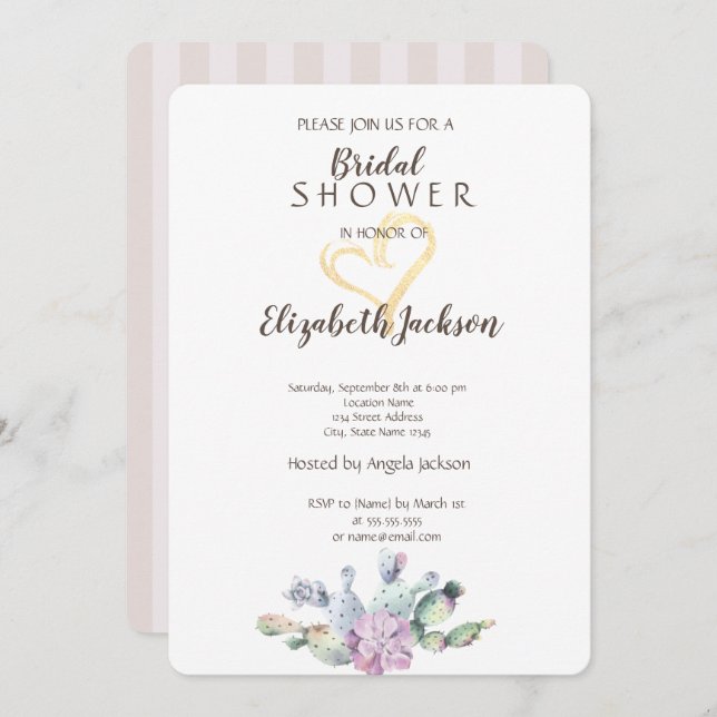 Invitation Chic Cactus Gold Parties scintillant Fête des mari (Devant / Derrière)