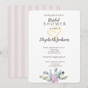 Invitation Chic Cactus Or Glitter Dor Cœur Baby Shower