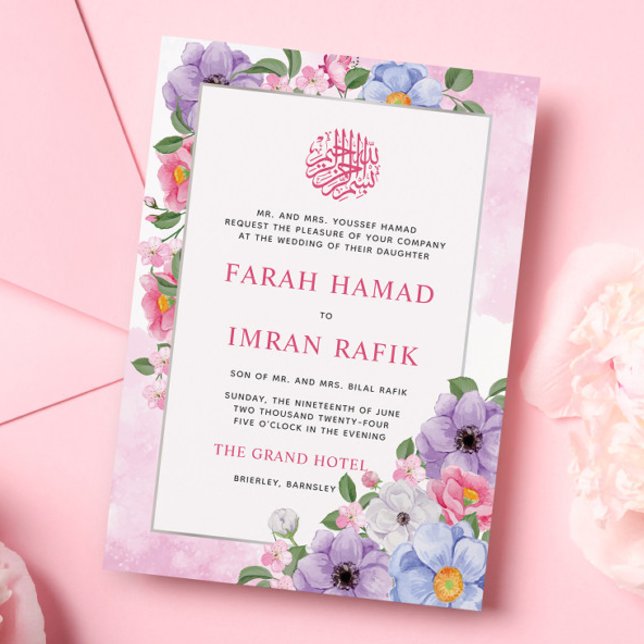 Invitation Chic cadre floral coloré islamique Mariage musulma (Créateur téléchargé)