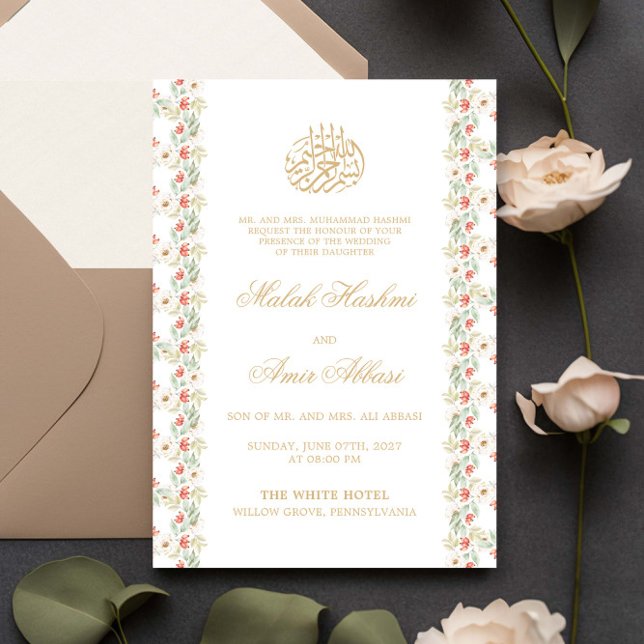 Invitation Chic cadre floral islamique Mariage musulman (Créateur téléchargé)