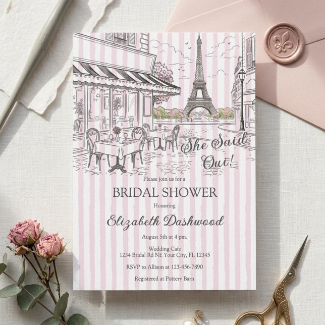 Invitation Chic Café Paris Fleurs Roses et Blanches Enterreme (Créateur téléchargé)