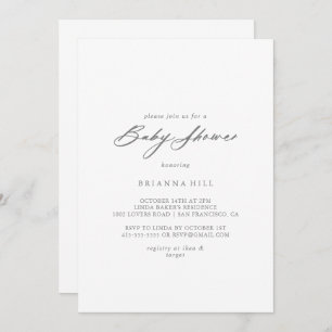 Invitation Chic Calligraphie Baby shower argent