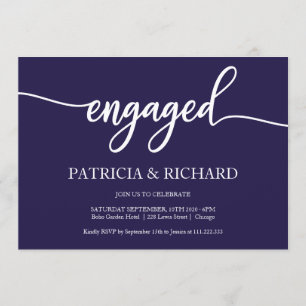 Invitation Chic Calligraphie Marine Blue Engagement Party