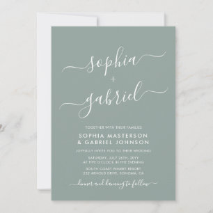 Invitation Chic Calligraphie Monogramme Sage Mariage vert