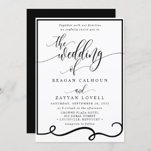 Invitation Chic Calligraphie noir et blanc Mariage