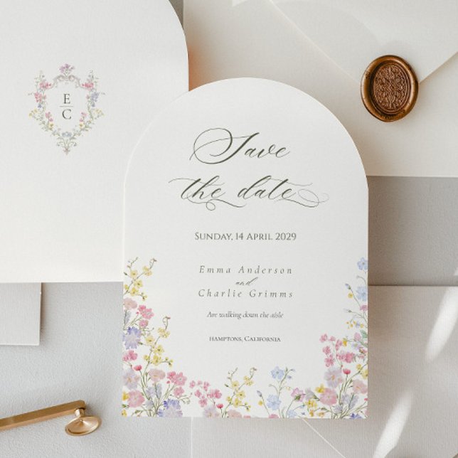 Invitation Chic Calligraphy wildflowers Wedding Save the Date (Créateur téléchargé)