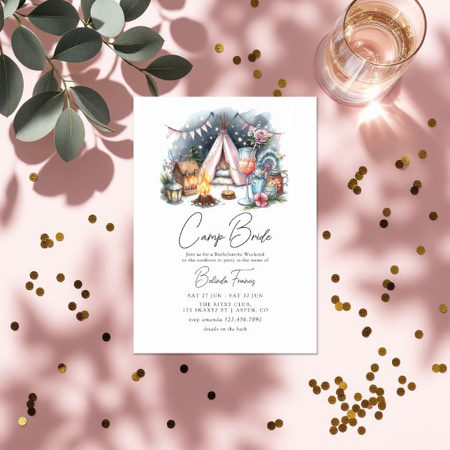 Invitation Chic Camp Bride Bachelorette Week-end Itinéraire (Chic Camp Bride Bachelorette Weekend Itinerary Invitation)