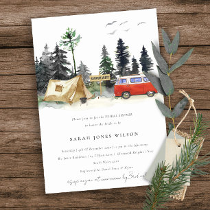 Invitation Chic Camping Watercolor Pine Forest Fête des marié