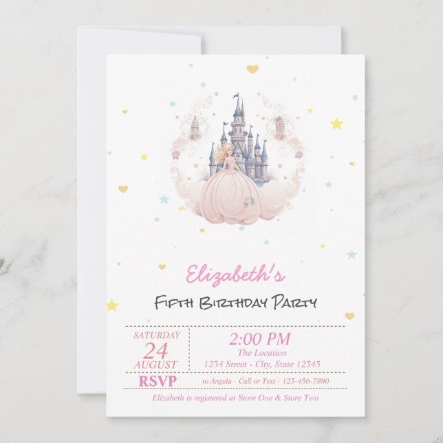Invitation Chic Castle Clouds Princess Hearts Fairytale (Devant)