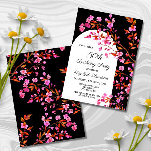 Invitation Chic cerise en fleurs Sakura noir blanc anniversai