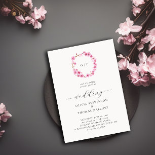 Invitation Chic cerisier fleuris couronnes Monogramme Mariage