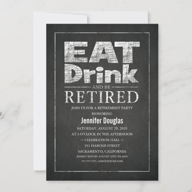 Invitation Chic Chalkboard Funny Retirement Party (Devant)