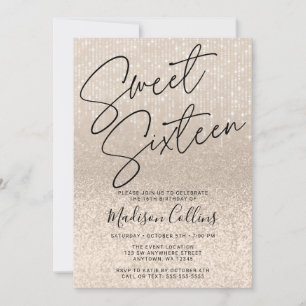 Invitation Chic Champagne Pailleté Sweet 16