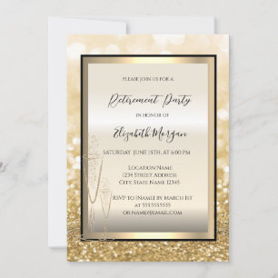 Invitation Chic Champagne Verre Gold Bokeh Retraite