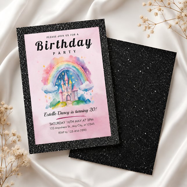 Invitation Chic Château de Princesse Pailleté Noir 20e Annive (Créateur téléchargé)