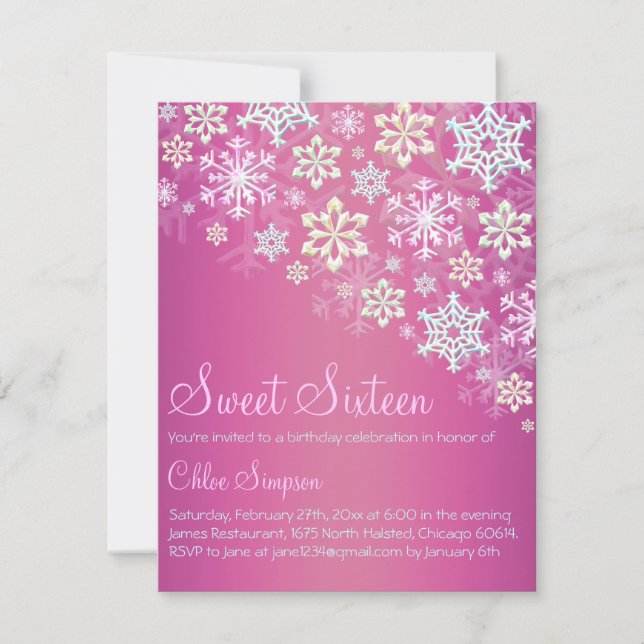 Invitation Chic Chic Chic Chic Flocon de neige doux16 Invitat (Devant)