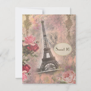Invitation Chic Chic Tour Eiffel & Rose Sweet 16