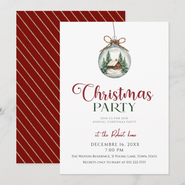 Invitation Chic Christmas ornament  Holiday Party  (Devant / Derrière)