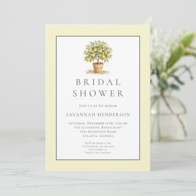Invitation Chic Citron Italien Arbre Jaune Vert Shower de Mar (Debout devant)