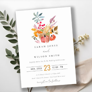 Invitation Chic Citrouille de récolte d'automne Mariage d'aqu