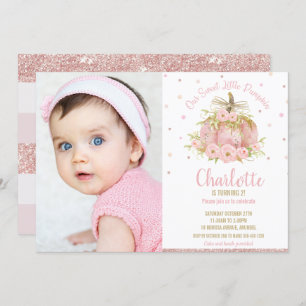 Invitation Chic Citrouille rose 1er anniversaire fille photo