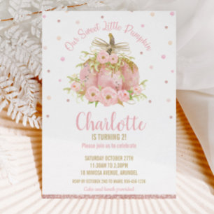 Invitation Chic Citrouille rose 1er anniversaire Floral Girl