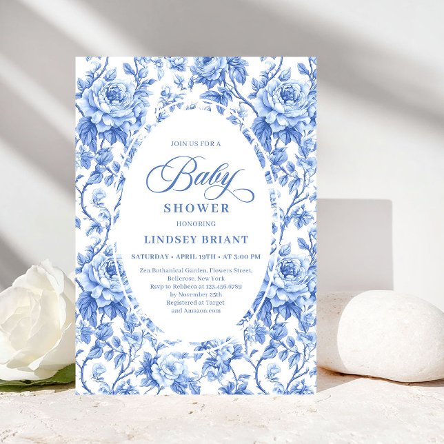 Invitation Chic Classic French Toile de Jouy Navy Baby Shower (Classic French Toile de Jouy Navy Baby Shower Invite)