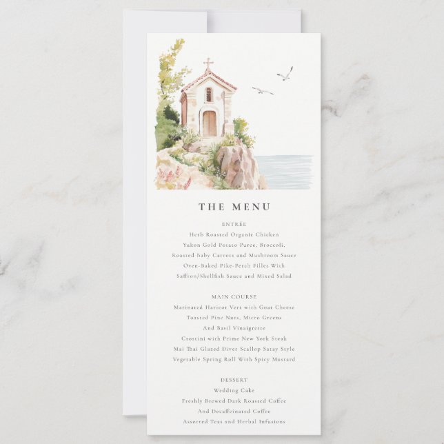 Invitation Chic Coastal Catholic Church Mariage Menu Card (Devant)