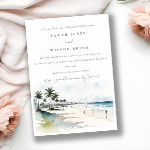 Invitation Chic Coastal Miami Beach Palm Trees Couples Douche