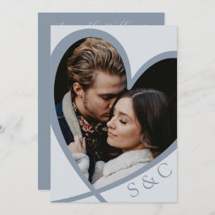 Invitation Chic Coeur photo Dusty Mariage bleu