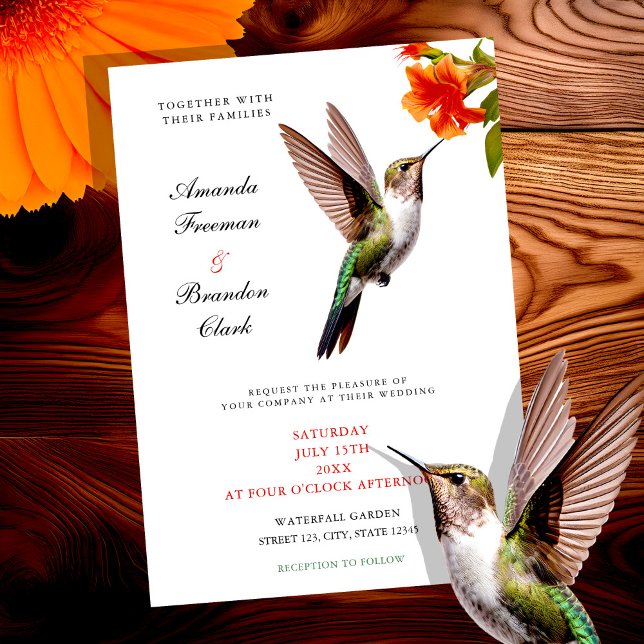Invitation Chic colibri et Mariage de fleurs orange (Créateur téléchargé)