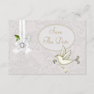 Invitation Chic Colombe Blanche Dentelle Paisley Save The Dat