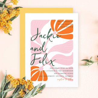 Invitation Chic coloré Abstrait Floral Retro Mariage
