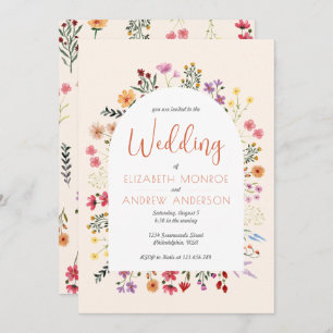 Invitation Chic Coloré Fleur sauvage Arc  Script Mariage