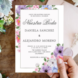 Invitation Chic Coloré Floral Nuestra Boda Mariage espagnol