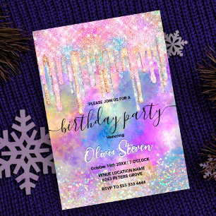 Invitation Chic coloré licorne goutte parties scintillant
