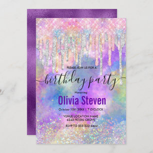 Invitation Chic coloré unicorne goutte parties scintillant mo