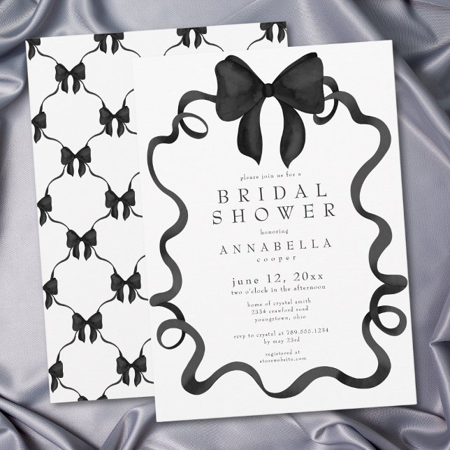 Invitation Chic Coquette Black Ribbon Bow Minimalist Shower (Shes Tying the Knot Chic Black Bow Bridal Shower Invitation)