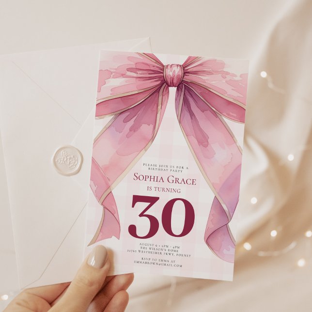 Invitation Chic Coquette Bow rose 30e anniversaire (Créateur téléchargé)