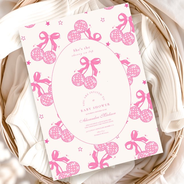 Invitation Chic Coquette cerise sur le Baby shower supérieur (Créateur téléchargé)