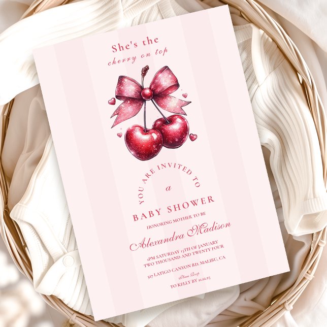 Invitation Chic Coquette cerise sur le Baby shower supérieur (Créateur téléchargé)