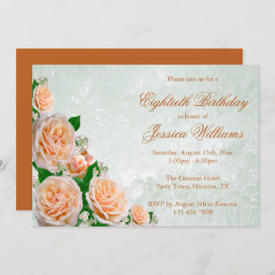 Invitation Chic Corner Roses Flower Bouquet Woman's Birthday