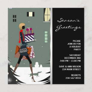 Invitation Chic Cosmopolite Noir Vert Soirée de Noël