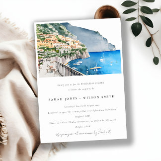 Invitation Chic Côte Amalfi Italie Dîner de répétition paysag