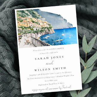 Invitation Chic Côte Amalfi Italie Paysage Couples Douche