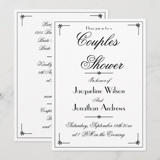 Invitation Chic Couples Douche Élégant Cool de script personn (Devant / Derrière)