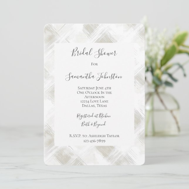 Invitation Chic Cream White Stripes Bridal Shower (Debout devant)