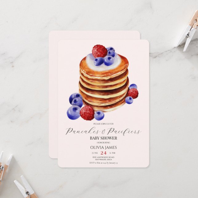 Invitation Chic crêpes d'aquarelle brunch & baby shower (Devant/Arrière en situation)