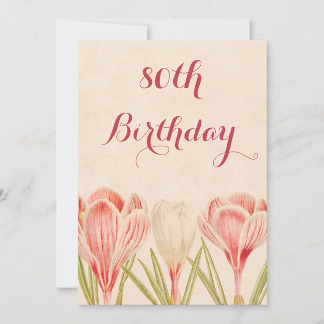 Invitation Chic Crocus de printemps du 80e anniversaire (Devant)