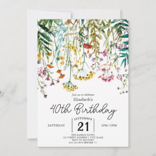 Invitation Chic Custom Fleurs sauvages 40e anniversaire